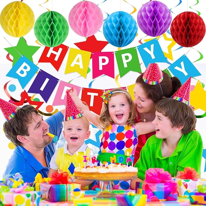 Happy Birthday Decorations, 50Pcs Rainbow Happy Birthday Banner Decorations for Men Women Party Supplies