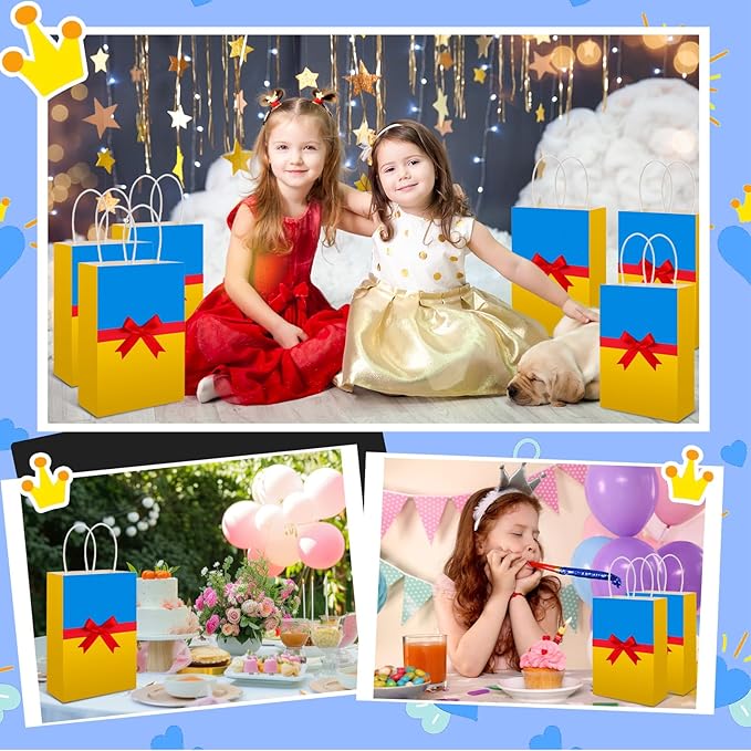 Humyoun 24pcs Princess Gift Bags with Bow Reusable Goodie Bags with Handles Candy Treat Accessories for Princess Kids Birthday Party Favors Decoration Supplies, 6.3 x 8.7 Inch