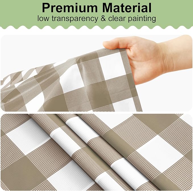 misaya 9 Packs Buffalo Disposable Table Cloth, 54 x 108 Inch Waterproof Plastic Tablecloth, Rectangle Khaki and White Checkered Table Covers for Picnic, Birthday, Party