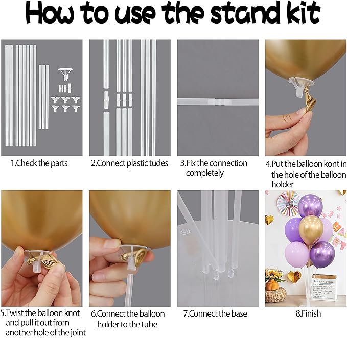4 Sets Balloon Stands Kit for Table Purple Gold Balloons Holder Sticks With Base Centerpiece Birthday Party Baby Shower Wedding Decoration