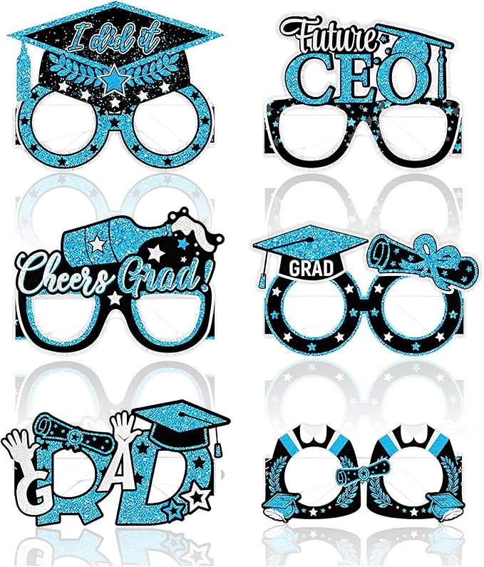 2026 Graduation Party Decorations Glasses, 12 Pcs Class of 2026 Grad Party Eyeglasses Photo Props, Graduation Photo Booth Props for Women Men College Graduation Favors Supplies (Blue)
