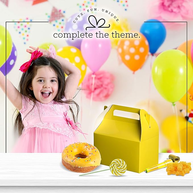 Hammont Candy Boxes Party Favors - 10 Pack Paper Gable Boxes – Mario Birthday Party Supplies Treat Box for Goodies & Gifts - Two Sweet, Themed Birthday Bag Favors - 6.25" X 3.75" X 3.5" (Yellow)