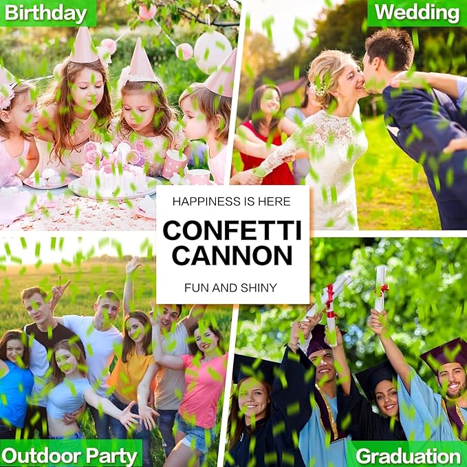 Confetti Cannon 12Pack Green Party Popper Shooters 12 Inch Confftti Poppers for Wedding Birthday Graduation Baby Shower Party Celebrations Supply Launches 20-25ft