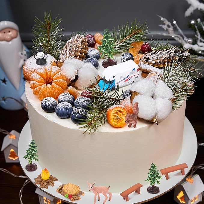 Yookeer 11 Pcs Camping Cake Topper Fireside Camp Decor Set Fireside Camp Christmas Topper Camping Themed Decoration for Forest Theme Birthday Party Supplies(Novel Style)