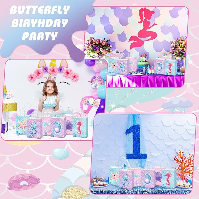 Outus 48 Pcs Mermaid Birthday Party Favor Bags Mermaid Gift Goodie Treat Candy Bags Under the Sea Gift Wrap for Kids Princess Baby Shower Party Supplies