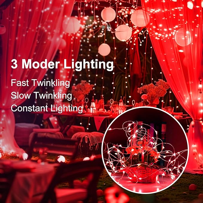 Fairy Lights,Silver Wire String Lights Waterproof,Battery Operated 7FT 20LED Firefly Starry Moon Lights for DIY Christmas Wedding Party Bedroom Decor (Red, 50 Pack)