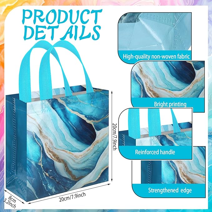 Sweetude 40 Pcs Marble Gift Party Favor Bags with Handle, Non Woven Goodie Bags Birthday Favor for Birthday Baby Shower Packaging Supplies