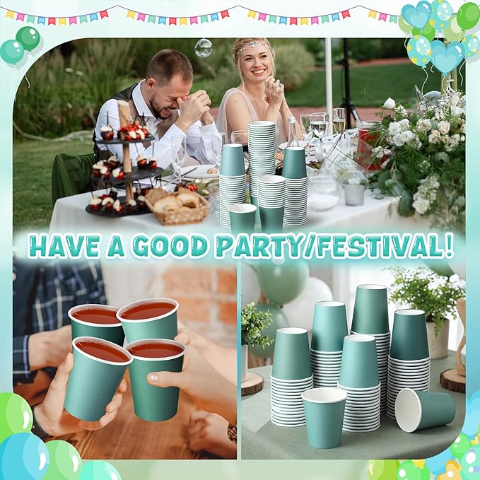 200 Pcs Sage Green Paper Cups 7 oz Disposable Party Cups Bulk for Birthday Rainbow Party Supplies DIY and Holiday Hot Cold Beverage