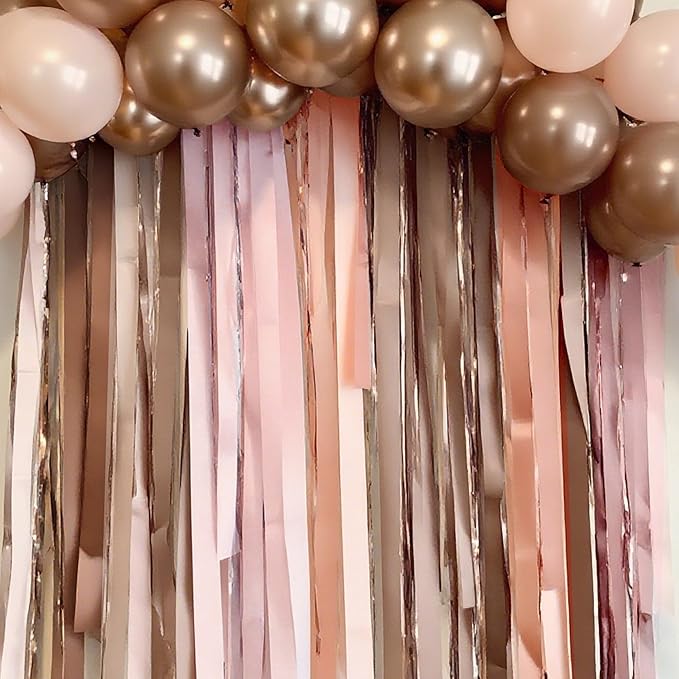 BEISHIDA 6 Rolls Rose Gold Pink Crepe Paper Streamers for Bachelorette Bridal Shower Girl Baby Shower Party Decorations Wedding Birthday DIY Craft Paper(1.8 Inch x 82 Ft/Roll)