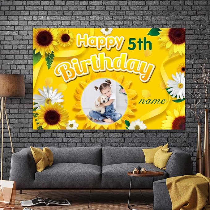 Custom Sunflower Happy Birthday Party Decorations Supplies Personalized Sunflower Birthday Backdrop Banner(4x6ft)