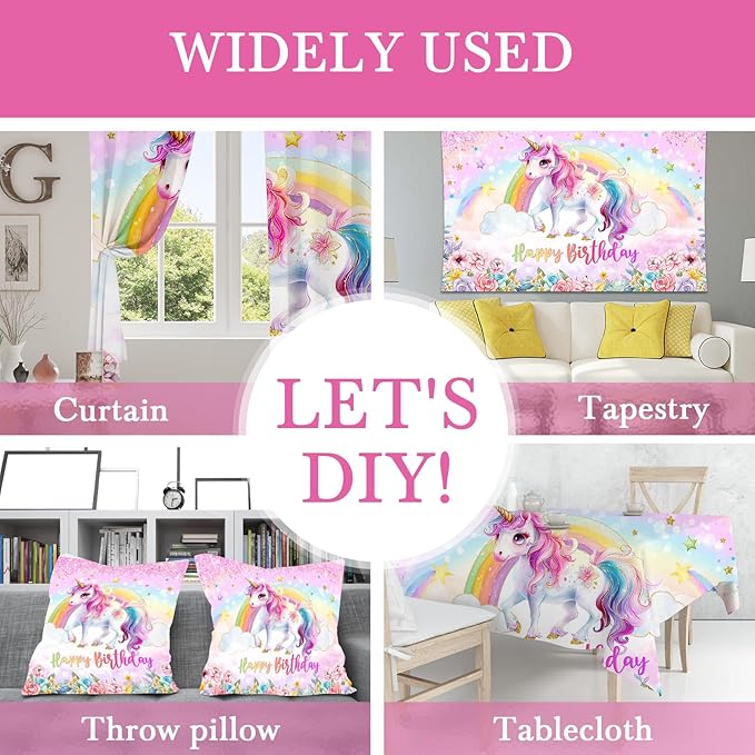 Mocsicka Unicorn Birthday Backdrop Rainbow Unicorn Theme for Girls Happy Birthday Party Decorations Pastel Glitter Photography Background Party Supplies Photo Booth Props