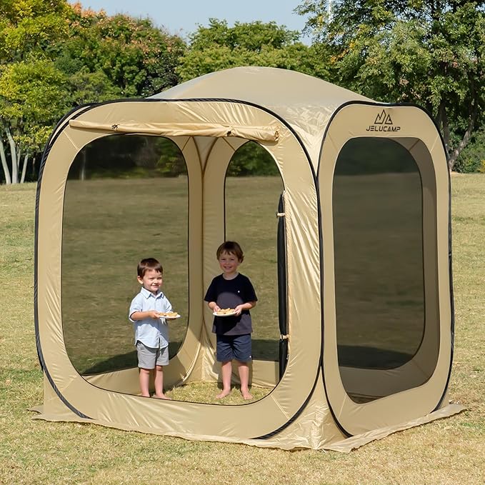 JELUCAMP 6x6 FT Pop Up Screen House Tent - Instant Screened Gazebo Canopy with Mosquito Net, Portable Backyard Tent for 4-6 People, Easy Setup Patio Shelter for Camping, BBQ, Sports & Outdoor
