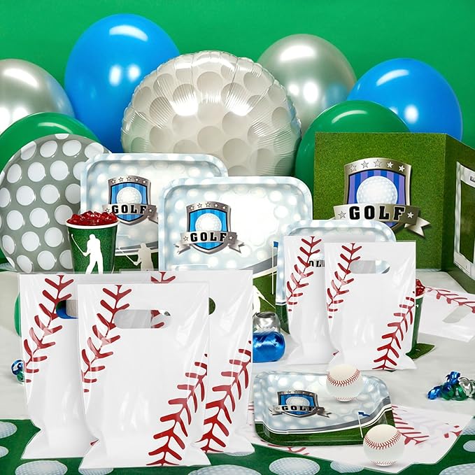 Hxezoc 50 Pieces Baseball Gift Bags with Handle, Plastic Treat Candy Bag Sport Favor Bags For Birthday Party Decoration Supplies