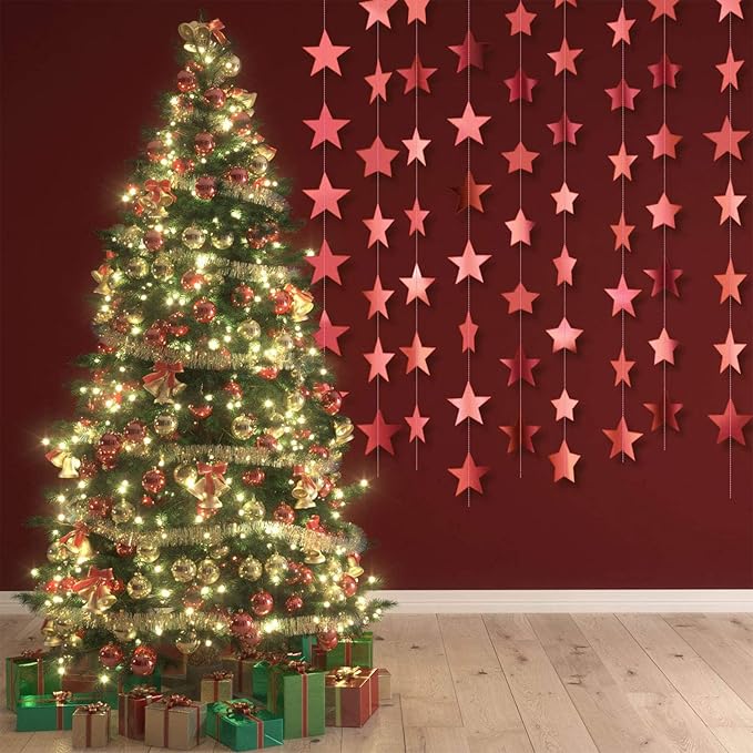 Patelai Glitter Star Garland Banner Decor, 130 Feet Star Hanging Bunting Banner Bright Backdrop for 2026 Graduation Prom Wedding Birthday Christmas Party Supplies(Glitter Rose Gold)