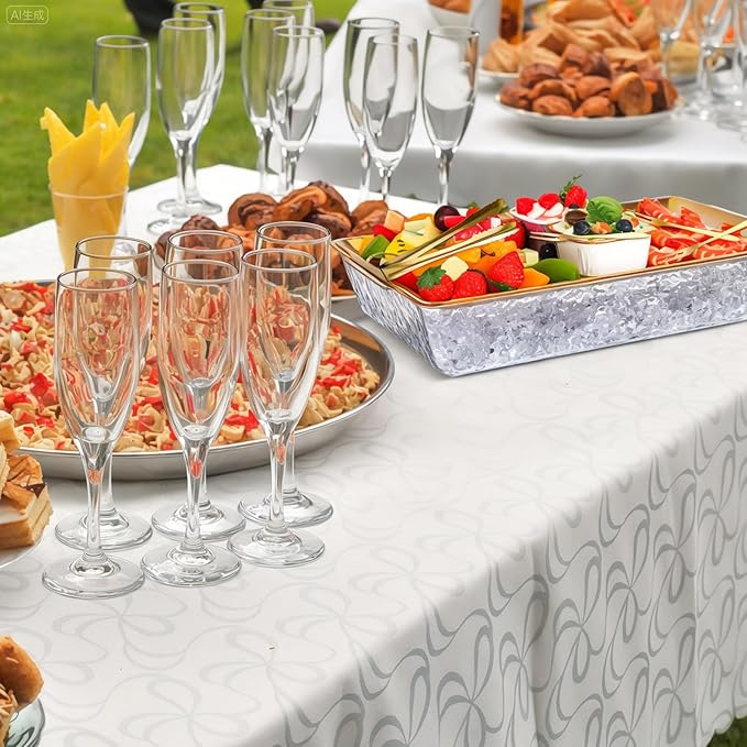 Baderke 2 Sets 16" x 9" Chilled Serving Tray for Parties with Compartments and Lid Charcuterie Serving Board Ice Rectangle Chilled Party Platter for Seafood Vegetable Fruit Shrimp Cocktail (Gold)