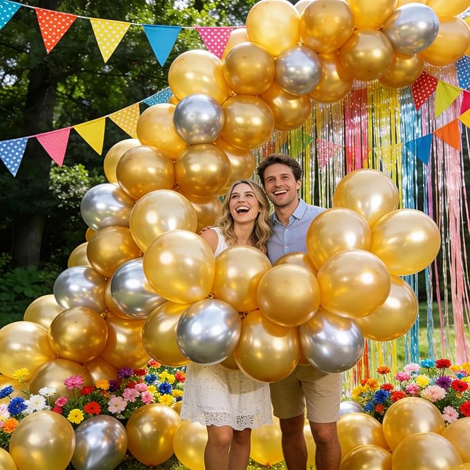 110pcs Metallic Gold Balloons, Metallic Gold Latex Balloons 12 inch, Gold Balloon for Birthday Party Baby Shower Wedding(with 2 Ribbons).