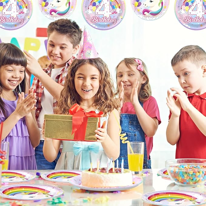 96 Pcs Unicorn 4th Birthday Party Decorations 350 GSM Disposable Rainbow Unicorn Plates and Napkins Tableware Set for Girls Unicorn Themed 4th Birthday Party Baby Shower Supplies Decorations Serves 24