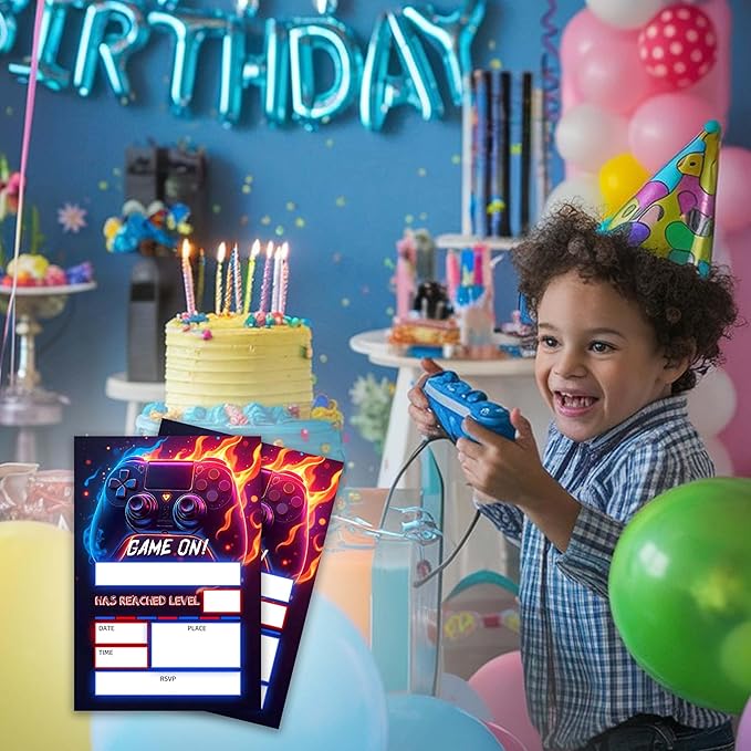 Gaming Themed Birthday Invitations – 20 Invitation Cards 4"x6" with Envelopes.(008)
