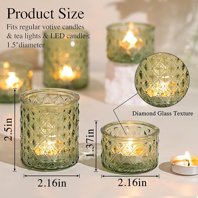 36 Pack Green Votive Candle Holders, Tea Lights Candle Holder for Spring Wedding Table Centerpiece, Green Candle Holders for Bridal Shower, Tea Party & Home Decor