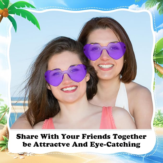 Matcheck 16 Heart Shaped Rimless Sunglasses Transparent Candy Colored Glasses Frameless Party Eyewear for Women