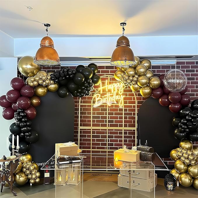 HILAVO Black Burgundy Gold Balloons Garland Kit Burgundy Maroon Black Metallic Confetti Balloon Arch with Gold Long Balloon Star Foil Balloons for Halloween Birthday Baby Shower Party Decor