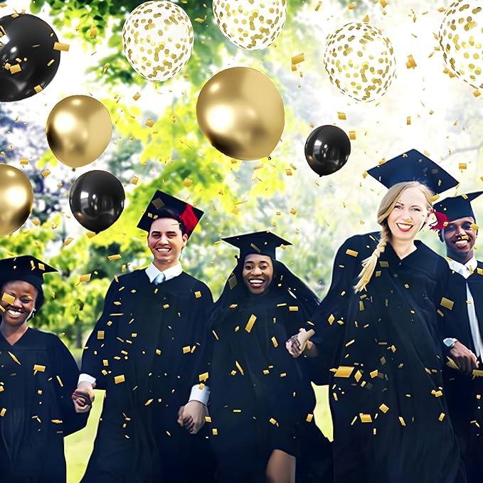 Zesliwy Black and Gold Confetti Balloons, 50 Pack Gold Metallic and Black Latex Balloons for Birthday Graduation 2026 Anniversary New Year Party Decorations