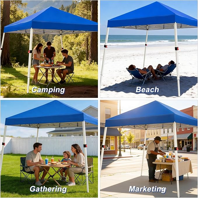 WEIZE 10x10 Slant Legs Pop Up Canopy Tent, 1-Button Push Setup Canopy Tent, Adjustable Height Instant Portable Shelter, Protable Backpack, Easy Outdoor Sun Shade for Events, 8x8 Top, Blue