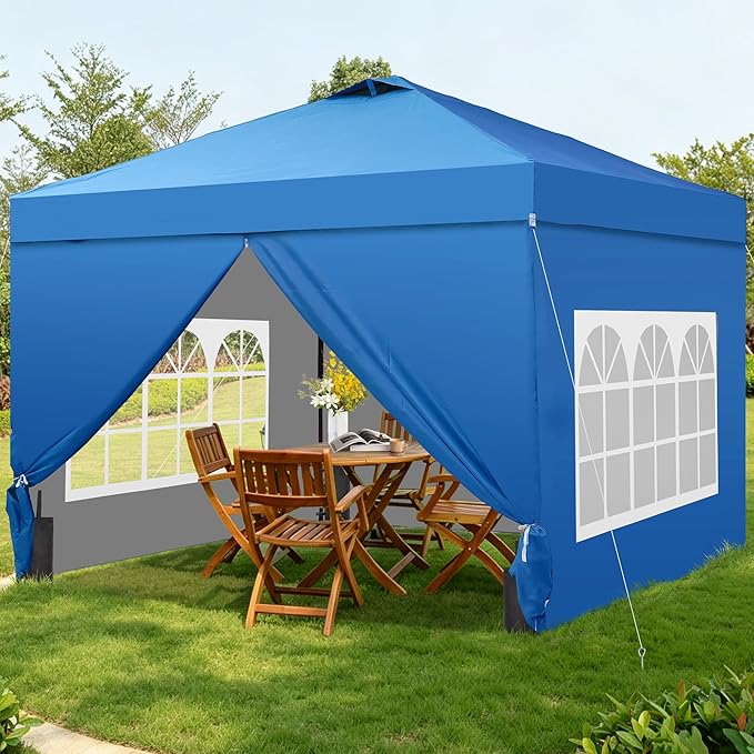 GDY 10x10FT Pop-Up Canopy Tent — Water-Resistant, UV-Protective Fabric, Portable Outdoor Event Tent with 4-Side Walls & Vented Top, Blue.