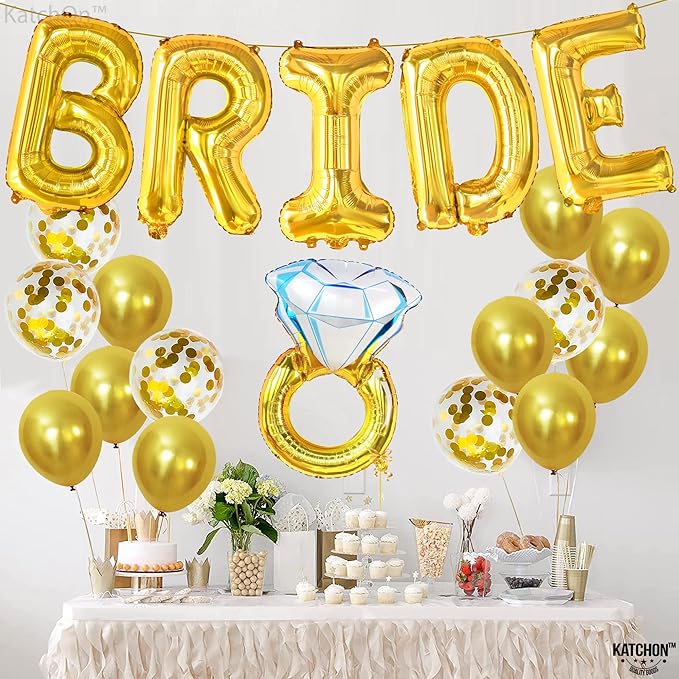 KatchOn, Giant Gold Bride Balloons - 40 Inch | Bachelorette Party Decorations | Bride Bachelorette for Bridal Shower | Gold Balloons | Ring Balloon Decorations, Engagement Party Decor