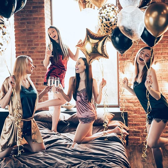 RUBFAC Black and Gold Balloons, 2026 Graduation Party Decorations Balloons 65pcs 12 Inches Black Gold White Confetti Party Balloon for Birthday Decorations