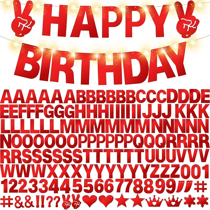 175Pcs DIY Glitter Customizable Banner Kit Custom Banner Happy Birthday DIY Letter Banners Happy New Year Personalized Banners Christmas Baby Shower Birthday Party Decorations Supplies(Shiny Red)
