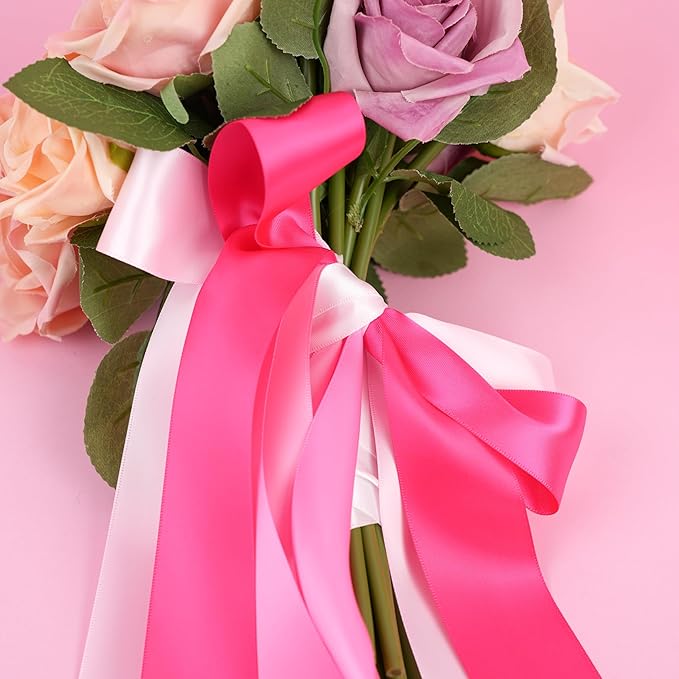 MAYREEL Pink Satin Ribbon 1.5 Inch Blush Pink Ribbon for Gift Wrapping Flower Bouquet Crafts Wedding Bridal Shower Valentine's Day 5 Rolls 5 Yards Each Color Total 25 Yards