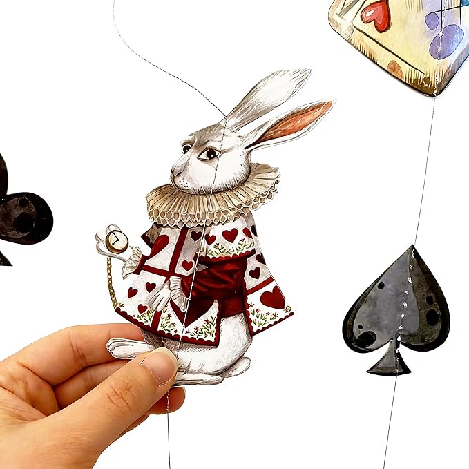 Vintage Wonderland Party Decorations Retro Bunny Poker Pocket Watch Mad Hat Hanging Streamer Garland Banner for Vintage Easter Spring Birthday Baby Shower Bachelorette Tea Party Decorations Supplies