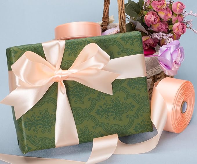YASEO 1 1/2 Inch Peach Solid Satin Ribbon, 50 Yards Craft Fabric Ribbon for Gift Wrapping Floral Bouquets Wedding Party Decoration