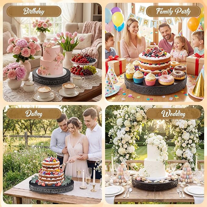 Wenqik 18 Inch Black Cake Stand Set Metal Round Cupcake Dessert Stand with Cake Cutting, Spatula Wedding Cupcake Pastry Display Candy Holder Display for Wedding Party Birthday Baby Shower(Classic)