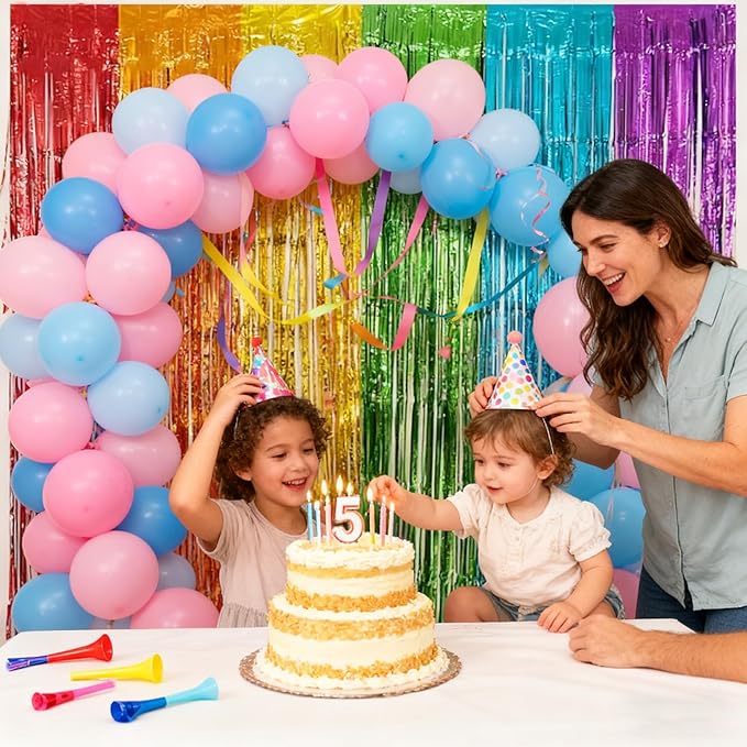 2pcs Colorful Foil Fringe Backdrop Curtains 39*78 Inch Tinsel Streamersdance Party Decorations For 2026 New Years Eve, Christmas,Halloween Graduation, Birthday, Baby Shower, Gender Reveal Party