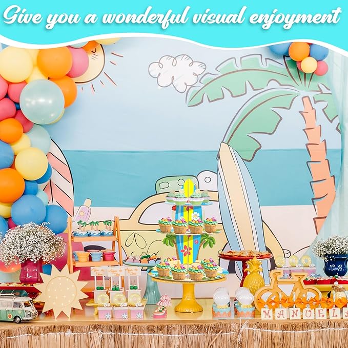 3-Tier Cupcake Stand for Beach Party Decorations - Multi-Colored Tropical Luau Pool Party Supplies, Hawaiian Themed Birthday Cake Stand for Baby Shower Wedding Decorations