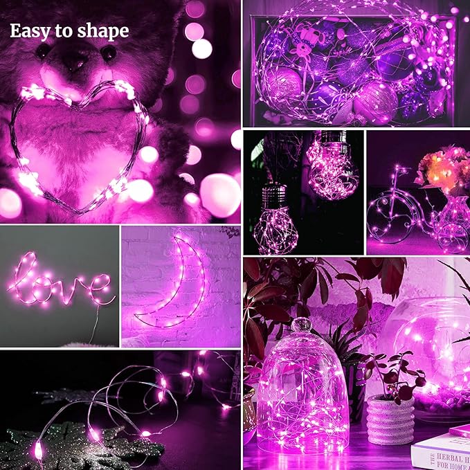 ZGWJ 12 Pack Battery Powered Fairy Lights, Mixed Colors 7Ft 20 Mini LED Silver Wires, 3 Modes for DIY, Party, Wedding, Bedroom, Halloween Christmas Decoration (Pink & Purple)