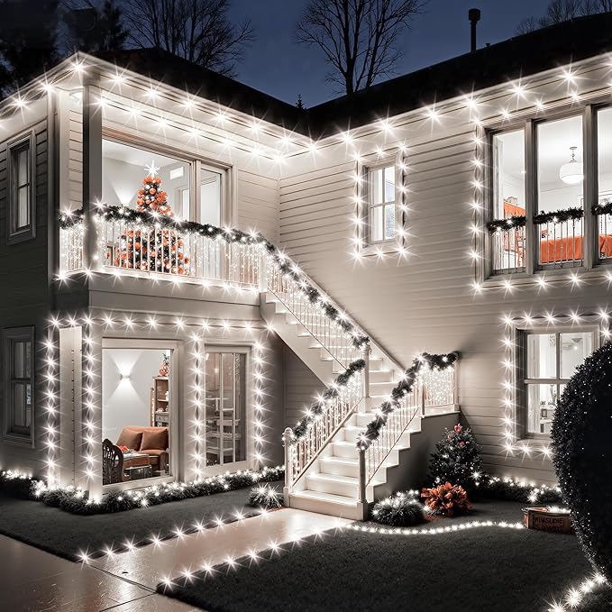 Larkvue 394FT 1200 LEDs String Lights with Remote, Waterproof Dimmable 8 Modes Timer & Memory Function Fairy Rope Light for Christmas Decor-Cool White
