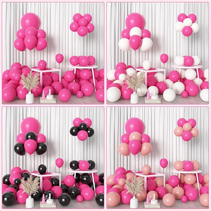 Amandir 153pcs Hot Pink Balloons Arch Garland Kit Different Sizes 18 12 10 5 Inch Magenta Dark Pink Latex Balloon for Birthday Wedding Anniversary Princess Mothers Day Party Decoration