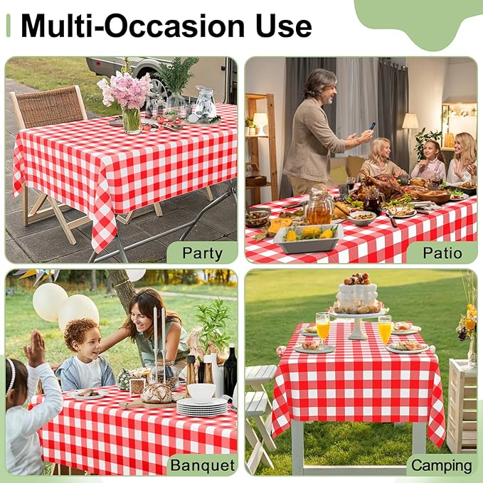 Smiry 3 Pack Red Gingham Disposable Tablecloths - 54" x 156" Heavy Duty Plastic Table Cloth, Waterproof Buffalo Plaid Table Covers for Picnic, Banquets, Outdoor Parties