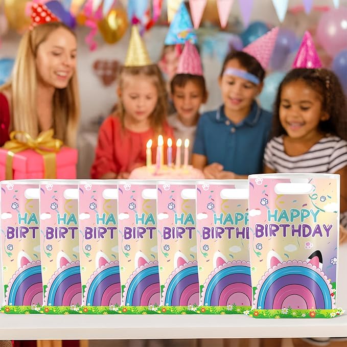 Celmuron 50 Pack Cartoon Cat Party Gift Bags, Dollhouse Goody Party Favor Bags for Birthday Celebrations