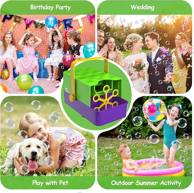 Bubble Machine, 3 in 1 Bubble Maker for Kids - 3 Replaceable Bubble Wands & 2 Speeds, 10000+ Colorful Bubbles/Min, Battery Operated or Plug-in, Bubble Toys for Indoor Outdoor Parties & Birthday Gifts