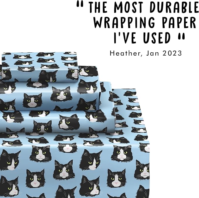 CENTRAL 23 Cat Wrapping Paper - Cat, Funny, Blue Tones - 6 Sheets of Giftwrap for Friends Coworkers Men Women - All Occasion Birthday - Comes With Stickers