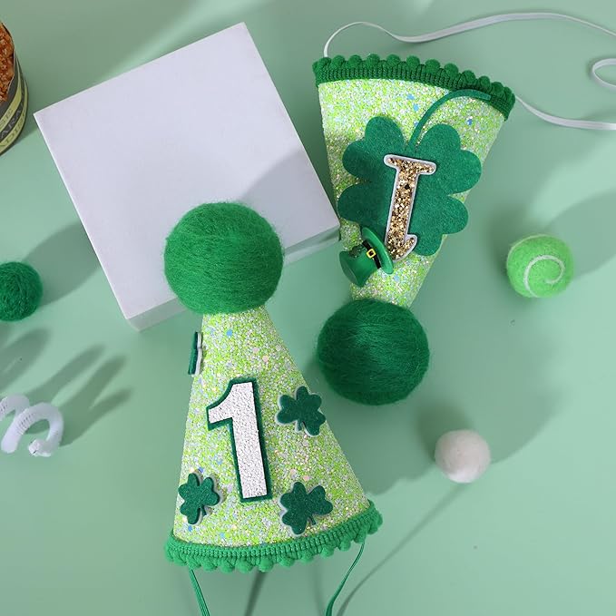 St Patrick's Day 1st Birthday Hat - Boys Girls First Birthday Party Decorations,Green Shamrock Birthday Crown Outfit