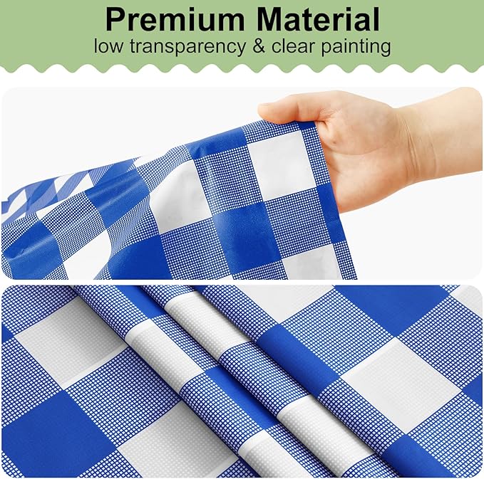 misaya 3 Packs Buffalo Disposable Table Cloth, 84" Round Waterproof Plastic Tablecloth, Blue and White Checkered Table Covers for Picnic, Birthday, Party