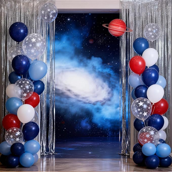 Red White and Blue Balloons, 50 Pcs Retro Red White Blue Star Print Latex Balloons Set for Independence Day Patriotic Anniversary Veterans Day Graduation Baseball Nautical Birthday Party Decorations