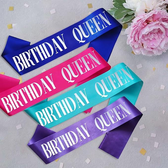 Birthday Queen Sash, Silver Foil Purple Birthday Sash for Women 21st 30th 40th 50th 60th 70th Fun Birthday Party Favors Gifts Decorations