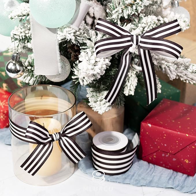 Black and White Striped Ribbon 3 Rolls Grosgrain Ribbon 5/8", 7/8", 1.5", Stripe Fabric Ribbon for Crafts, Gift Wrapping, Wreaths, Bow Making, DIY Banners, Party and Holiday Decor
