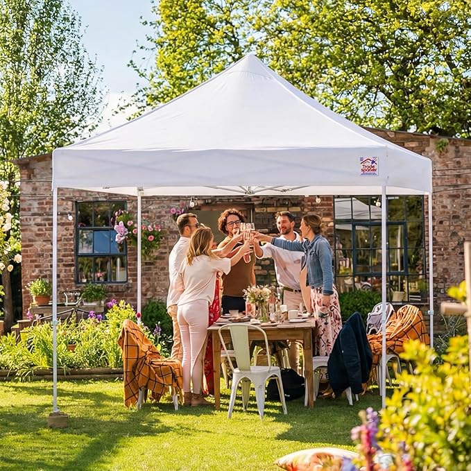 Tradesparker 8x8 Pop Up Canopy Tent,Commercial Movable Canopy with ApexCore LED&Rugged Casters-Instant Easy Setup Shelter Canopies with Weight Bags&Stakes for Outdoor Events Markets Vendors,White